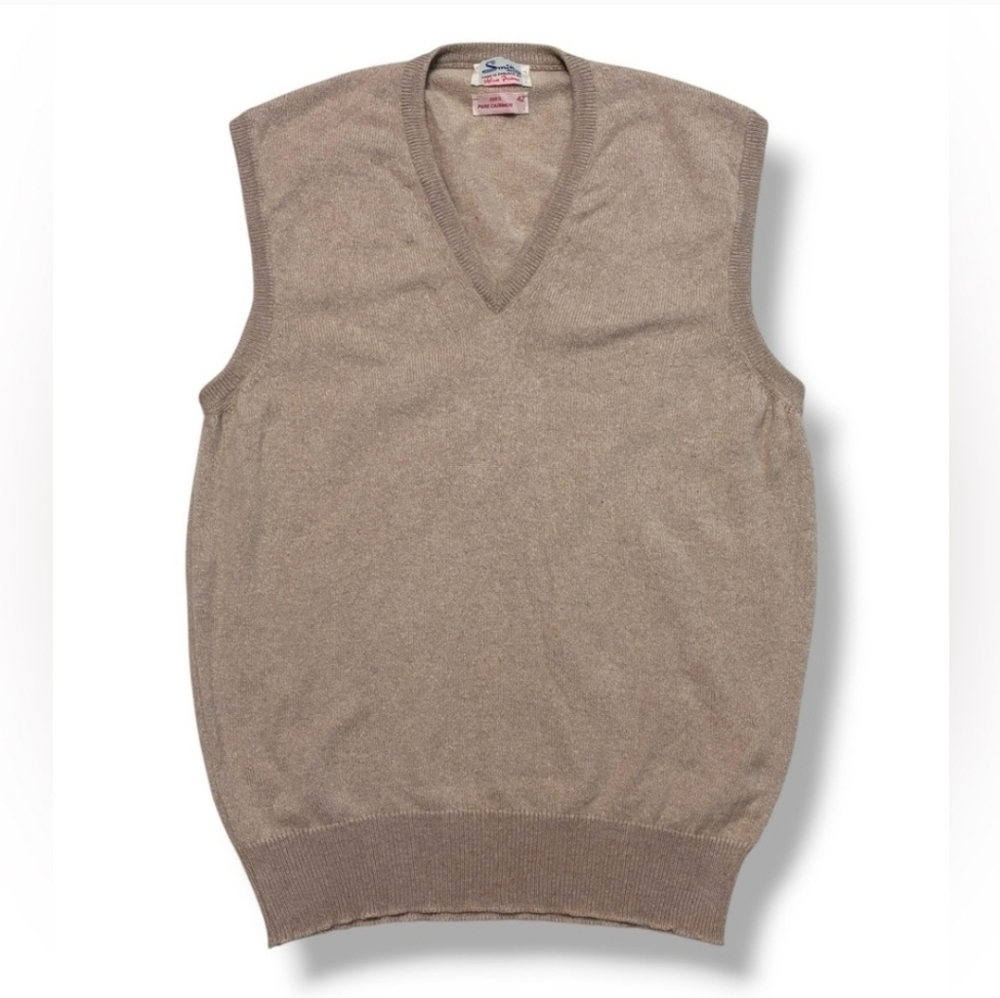 ALAN PAINE Tan Cashmere V Neck Sweater Vest VINTAGE